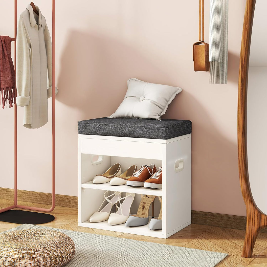 YMYNY Schuhbank mit Sitzfläche und Schublade, 2-Stufig Schuhschrank mit sitzbank, Schuhregal Klein m
