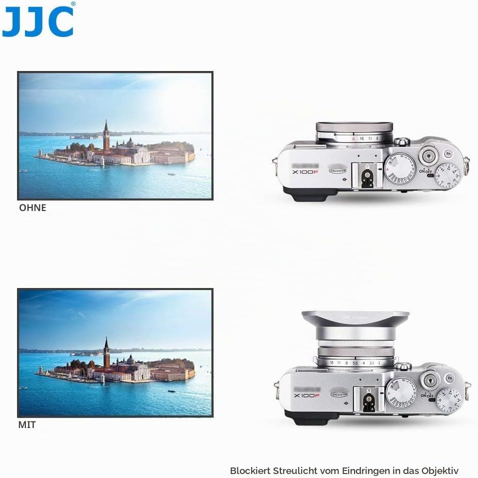 JJC Silber Sonnenblende und Filteradapter für Fujifilm X100V, X100F, X100T, X100S, X100 und X70 Kame