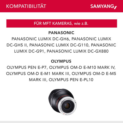 Samyang 12mm F2.0 MFT schwarz - Weitwinkel Festbrennweite für Micro Four Thirds Anschluss, manueller