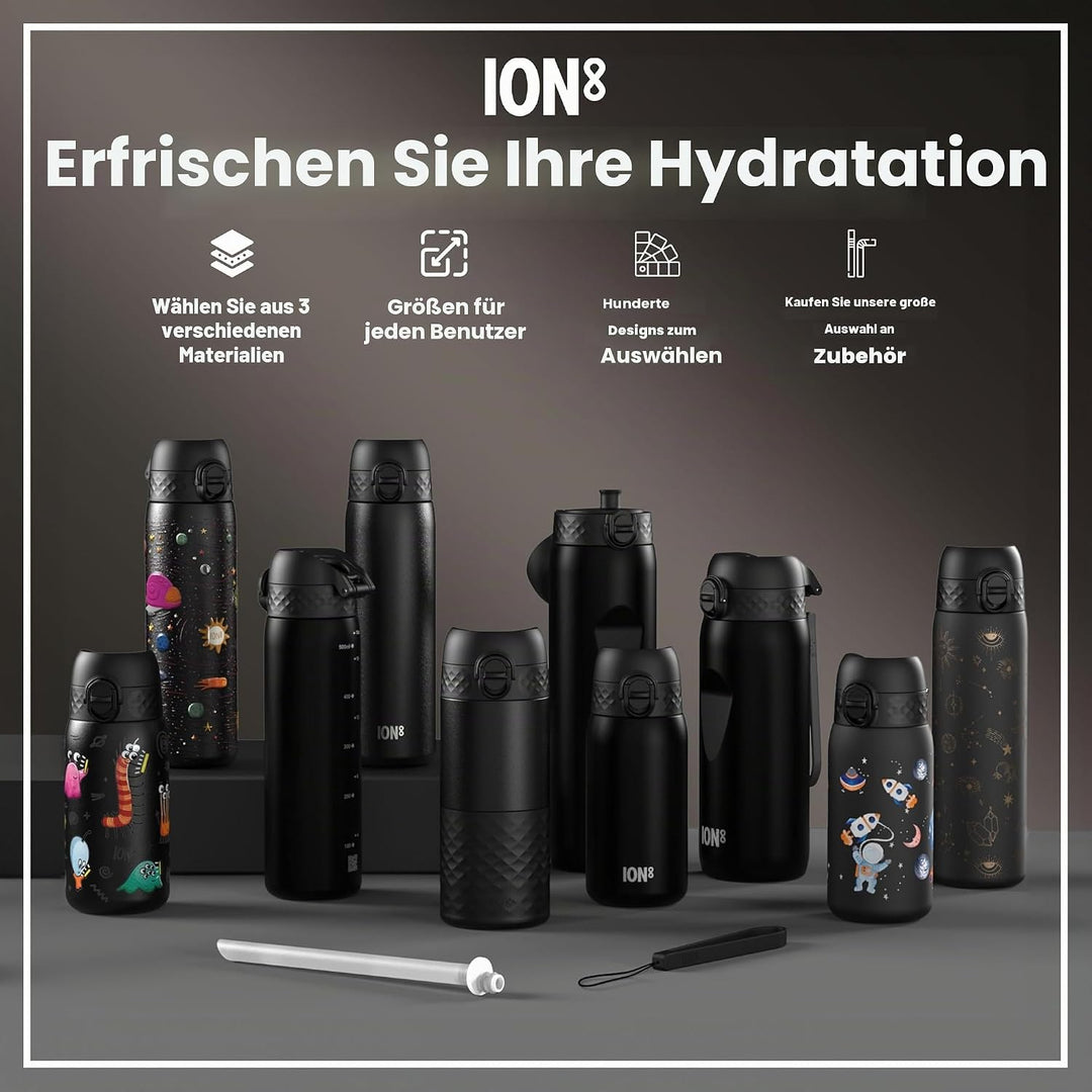 ION8 1 Liter Leicht Edelstahl Trinkflasche, Nicht Isoliert, Auslaufsicher, Einhandöffnung, Sichere V