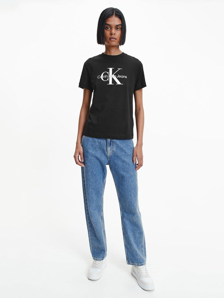 Calvin Klein Damen T-Shirt Kurzarm Core Monologo Rundhalsausschnitt XS Schwarz (Ck Black), XS Schwar