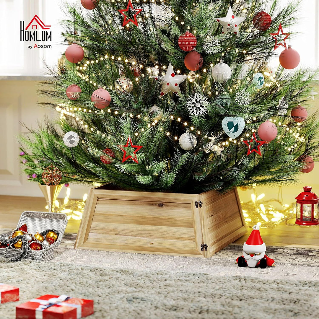 HOMCOM Weihnachtsbaumrock 65 x 65 cm Weihnachtsbaum Kragen aus Tannenholz, Weihnachtsbaumkorb für Pa
