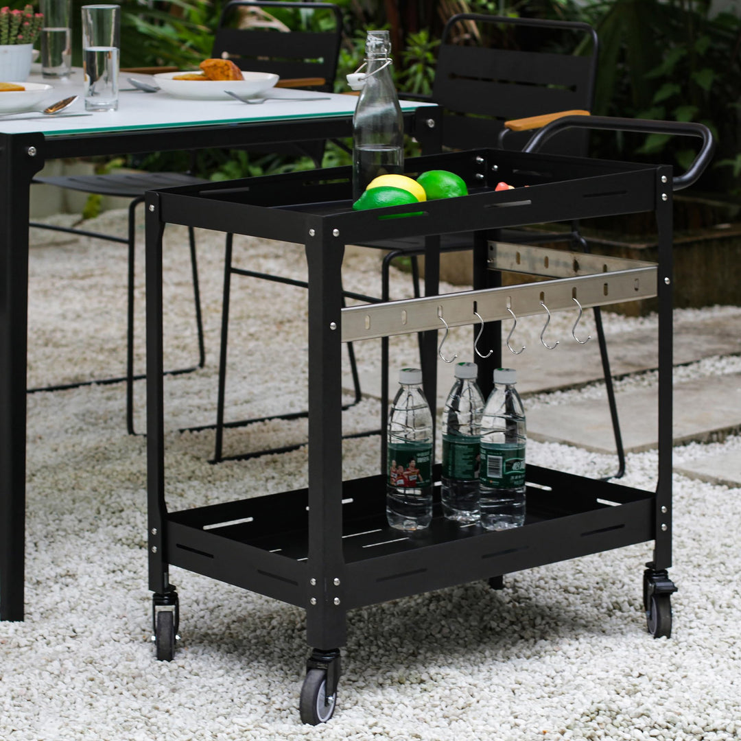 casa.pro Outdoor Servierwagen Bard Garten Rollwagen mit 2 Ablagen Stahl Indoor 72 x 77 x 38 cm Grill
