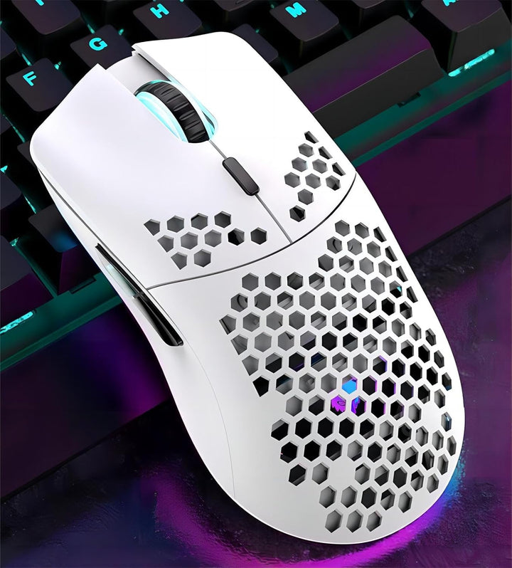 Mengshen RGB Gaming Maus Kabellos Mäuse mit Leichter Wabenschale Weiss | Hochpräzise Optisch Einstel