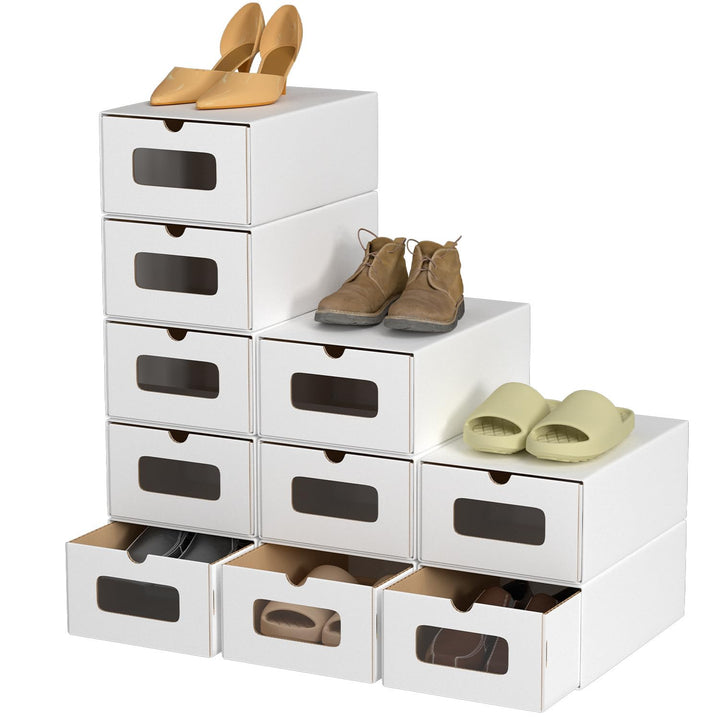 Aufbewahrungsboxen mit Sichtfenster, 10er Set, 33x30x35 cm, Stapelbare Schuhkartons aus Pappe, Schuh