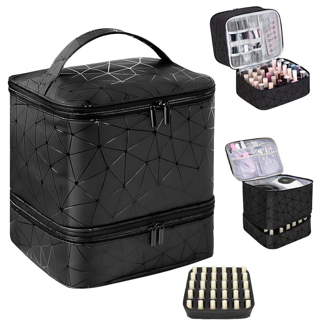 Nagellack Aufbewahrung, Doppelschicht Nagellack Organizer Tasche, Kosmetikkoffer wasserdichter tragb