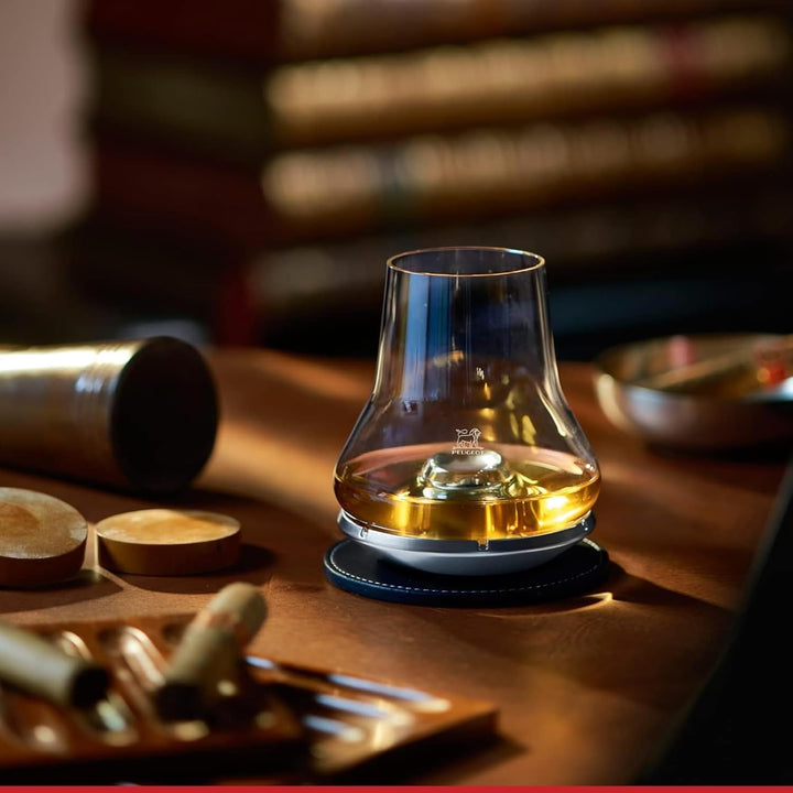 Peugeot Whisky Glas Set mit 1 Glas, 1 Metallfuss, 1 Untersetzer, Fassungsvermögen: 38 cl, Les Impito