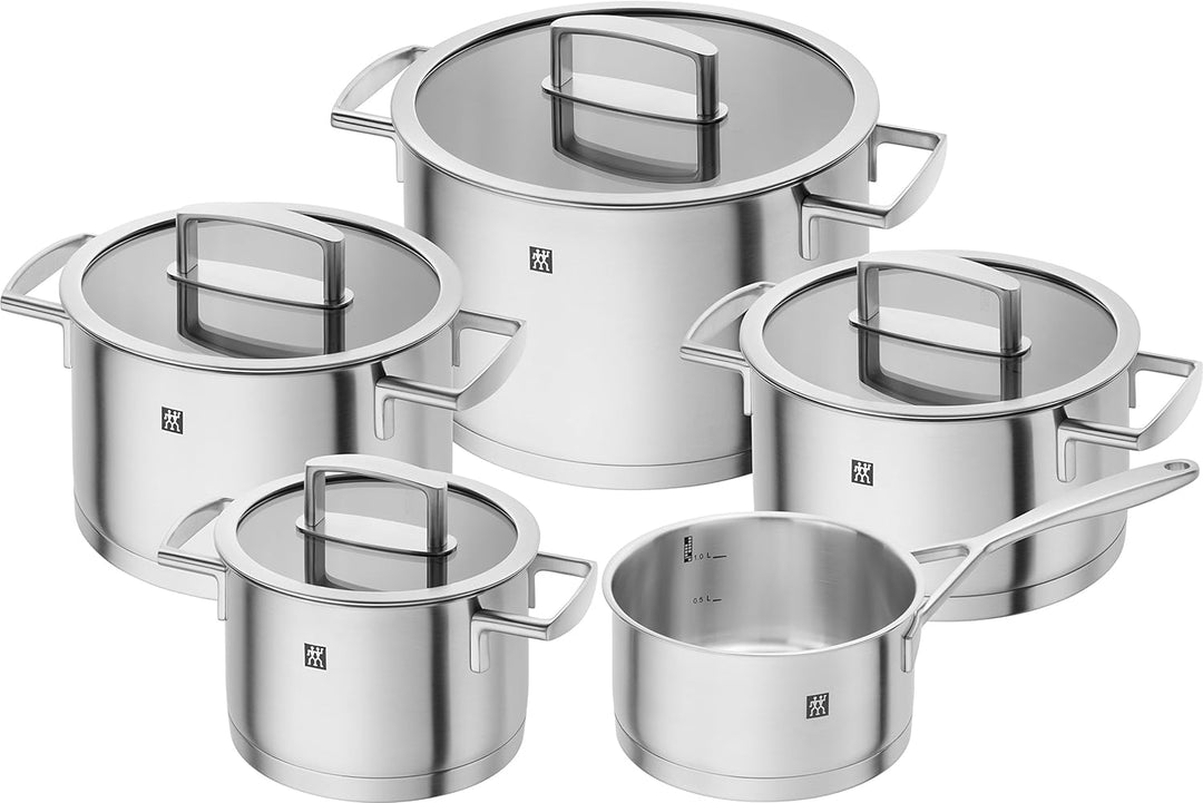 ZWILLING Kochtopf-Set, 5-tlg., 4 Deckel, Induktionsgeeignet, Edelstahl, Vitality & Sieb, Edelstahl,
