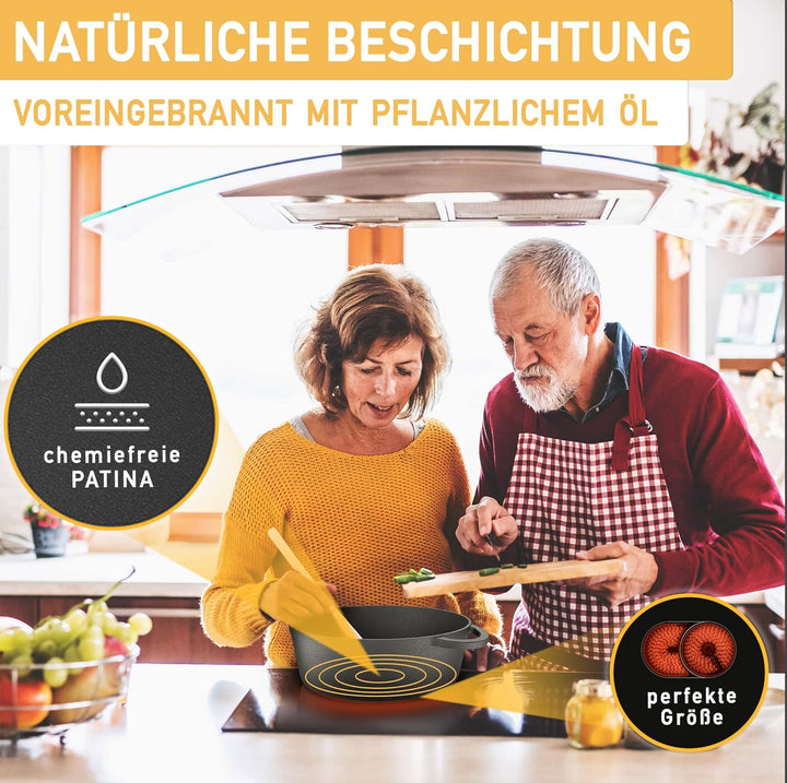 DREIZACK DREIZACK Gusseisenbräter mit Grilldeckel, multifunktionaler Gusseisentopf, Gusseisenpfanne,