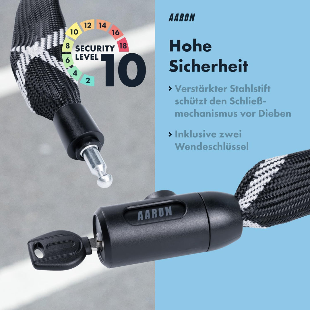 AARON Cobra Fahrradschloss mit Schlüssel, 105cm Kettenschloss aus Stahl und hoher Sicherheitsstufe,