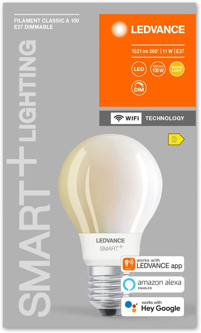 LEDVANCE Smarte LED-Lampe mit Wifi Technologie, Sockel E27, Dimmbar, Warmweiss (2700K), Birnenform,