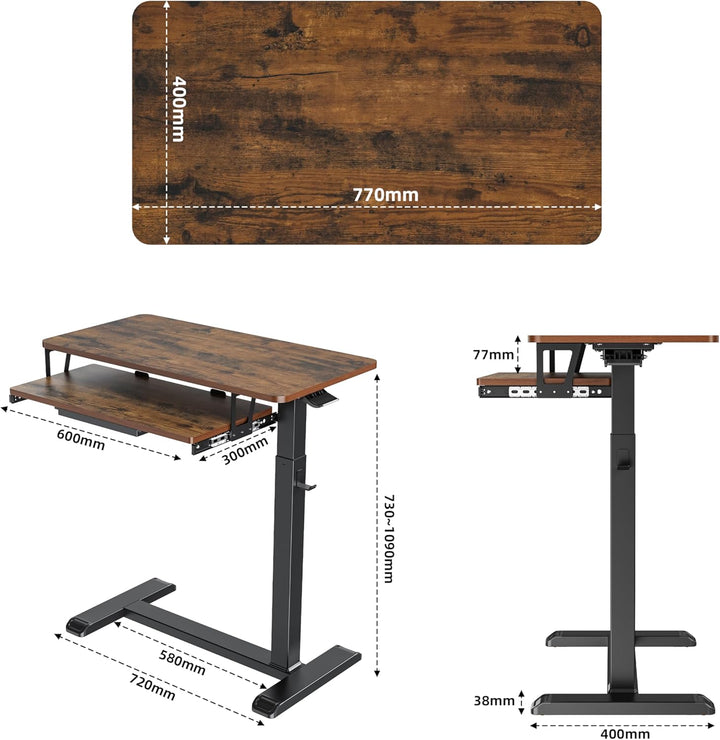 Fydeamer 68 × 50cm Beistelltisch mit Tastaturablage, Sofa-Seite mit Rollen Höhenverstellba Computert