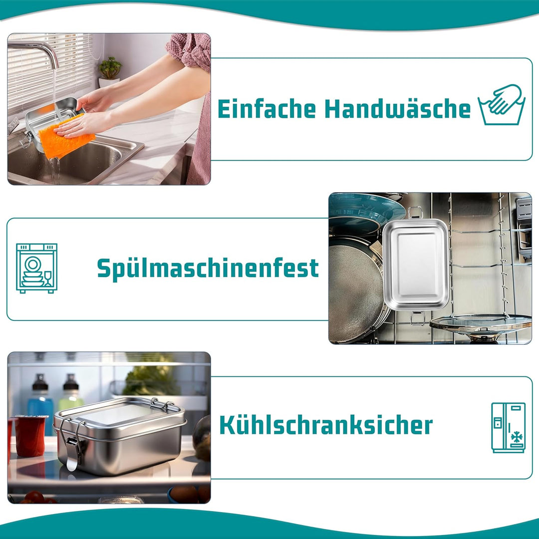 Homikit Brotdose mit Fächern 2er Set, 1400ml Edelstahl Lunchbox Bento Box Erwachsene, Auslaufsicher