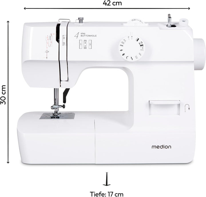MEDION Nähmaschine SM70 (70 Watt, 12 verschiedene Stichmuster, LED Nählicht, einstellbare Stichlänge