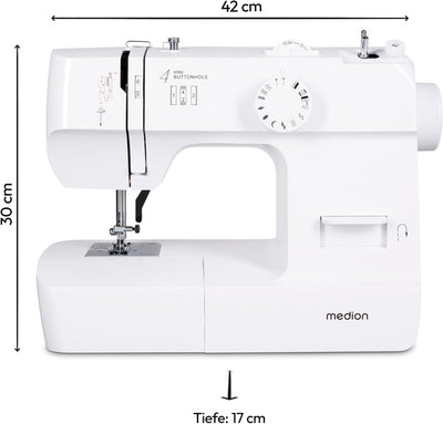 MEDION Nähmaschine SM70 (70 Watt, 12 verschiedene Stichmuster, LED Nählicht, einstellbare Stichlänge