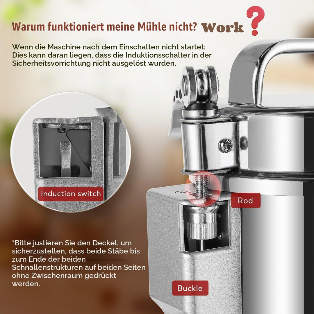 Moongiantgo Getreidemühlen Elektrisch 300g Elektrische Mühle, Rostfreier Stahl &amp; Kommerzieller Motor