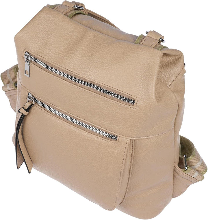 Christian Wippermann grosser Damen City Rucksack Tasche Body Bag Leder Optik Schultertasche Khaki, K