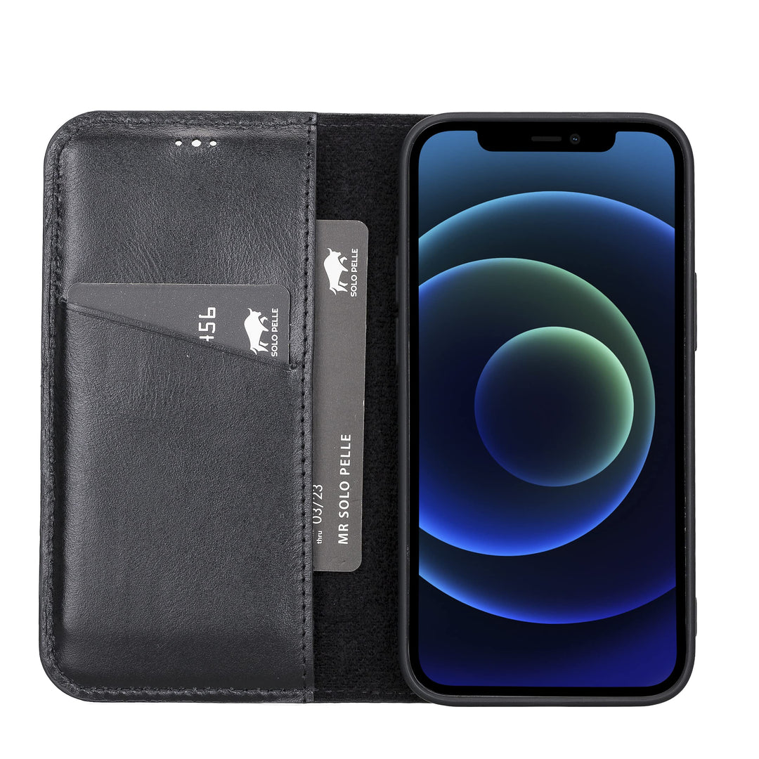 Solo Pelle aufklappbare Lederhülle kompatibel für iPhone 13 Mini in 5.4 Zoll inkl. 1 Kartenfach für