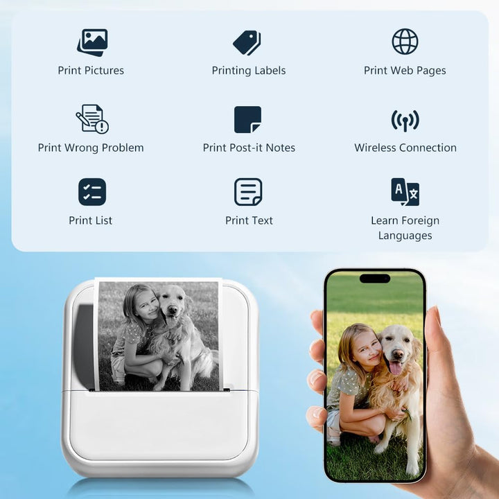 OFFCUP Mini Drucker Mini Fotodrucker mit 5 Papierrollen Tragbarer Mini Printer Thermodrucker Taschen
