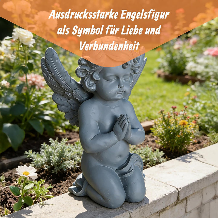Relaxdays Grabengel betend, Kunststein, Wetter-, grau, Grau