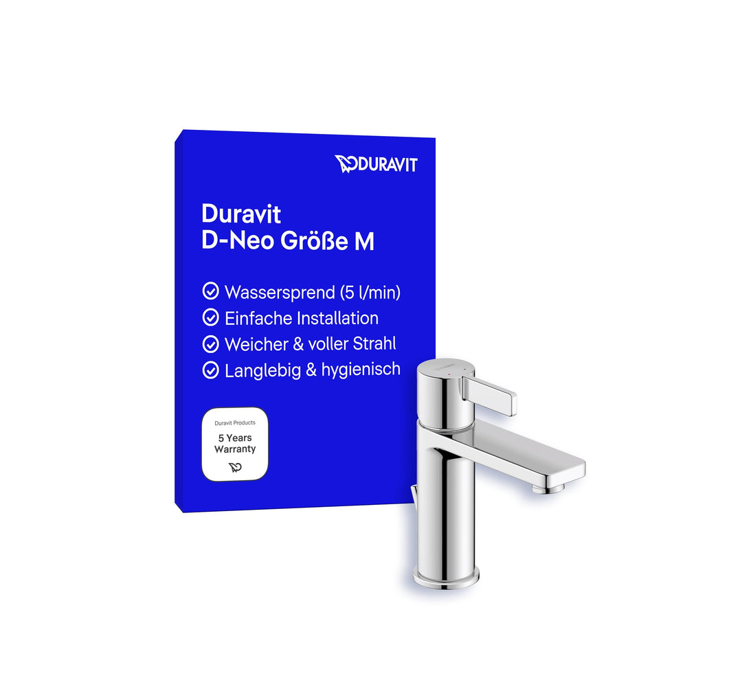 Duravit D-Neo Waschtischarmatur, Grösse M (Auslauf Höhe 110 mm). Wasserhahn Bad mit Zugstangen-Ablau