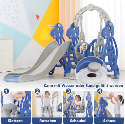 LARS360 4-in-1 Kinder Spielplatz, Spielzeugrutsche mit Kletterleiter, Kinderrutsche Schaukel und Bas