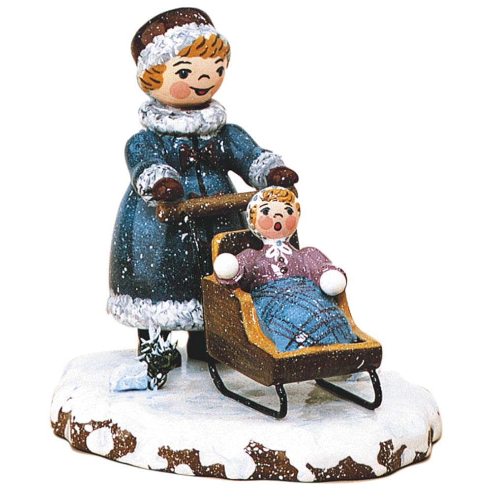 Kleine Figuren & Miniaturen Winterkinder Mädchen mit Kinderschlitten - 7cm - Hubrig Volkskunst