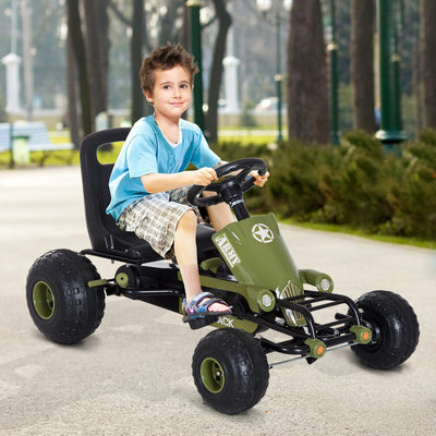 HOMCOM Go Kart Kinder Tretauto Tretfahrzeug mit Handbremse ab 3 Jahre Grün 99 x 65 x 56cm L99 x B65