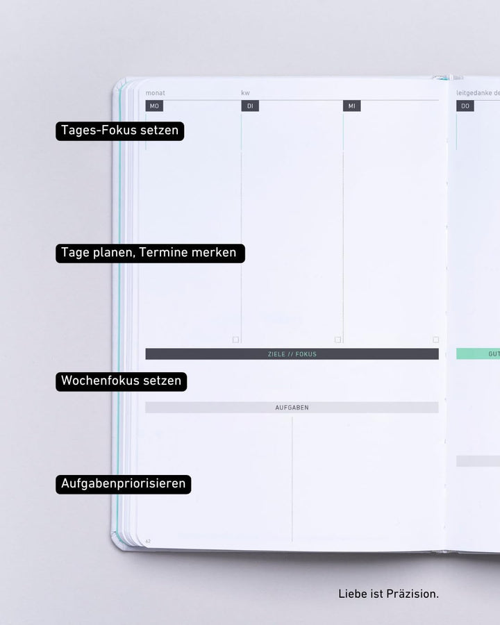 KLARHEIT KALENDER undatiert mit 52 Wochen (A5) – dein Organizer, Terminplaner, Notizbuch und Termink