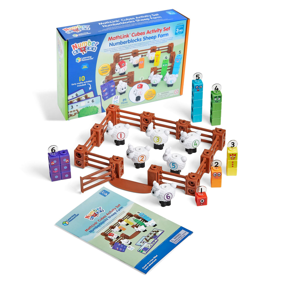 Learning Resources MathLink Würfelset Numberblocks Bauernhof mit Schafen, Alter 3 4 5 6, CBeebies Sp