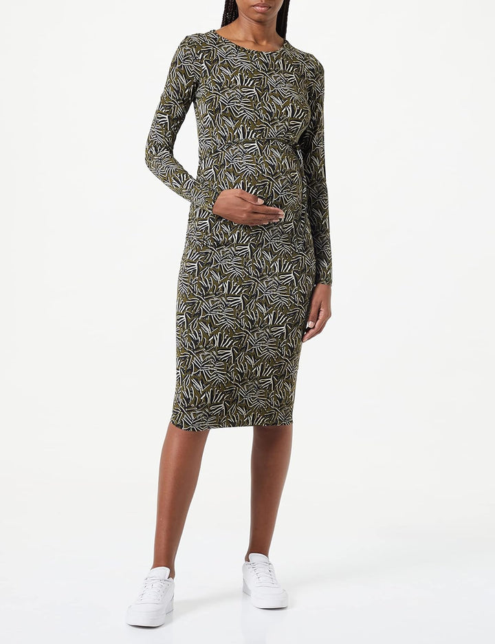 Noppies Damen Dress Paoli Long Sleeve Allover Print Kleid 36 Dark Olive - P981, 36 Dark Olive - P981