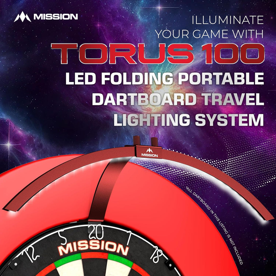 Mission Darts TOR100 Torus 100 | Dartscheibe LED klappbar tragbar Dartscheibe Reise Beleuchtungssyst
