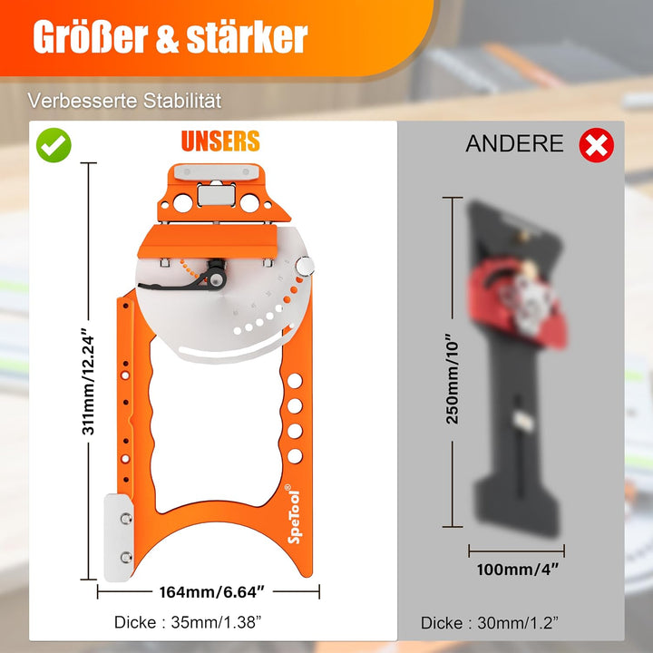 SpeTool Verstellbarer Winkelanschlag Führungsschiene, quadratische Führungsschiene, 9 Winkelanschläg