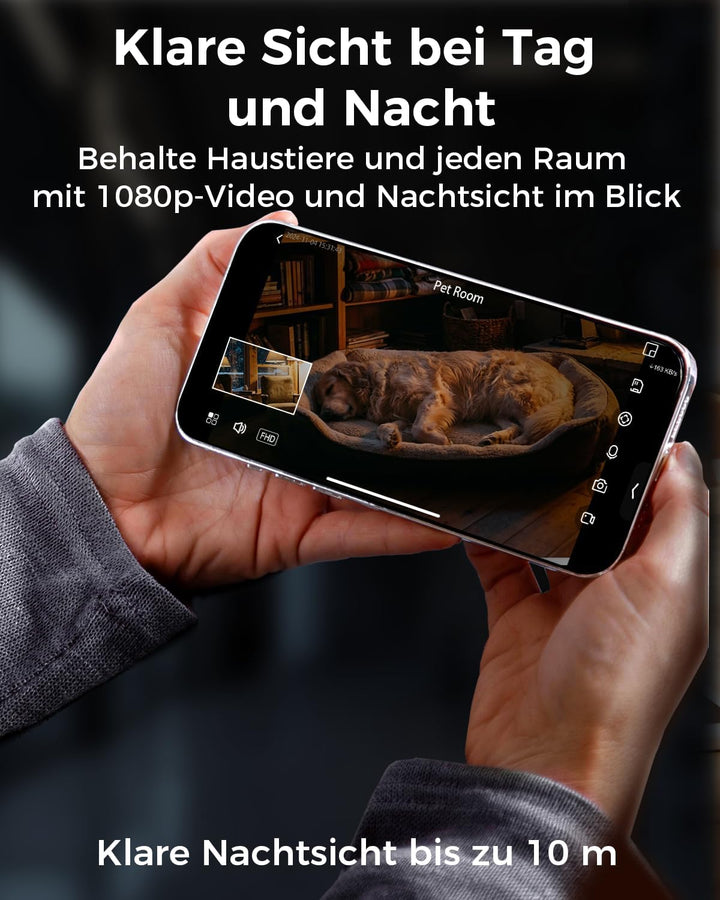 virtavo Überwachungskamera Innen 1080p Kamera Überwachung Innen 360° PTZ WLAN Kamera FHD 2-Wege-Audi