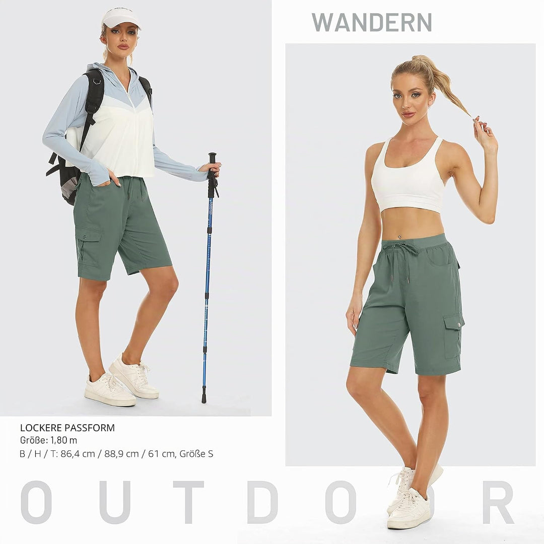 JINSHI Shorts Damen Sommer Cargohose Kurze Wanderhose Outdoor Schnelltrocknend Freizeithose mit Mehr