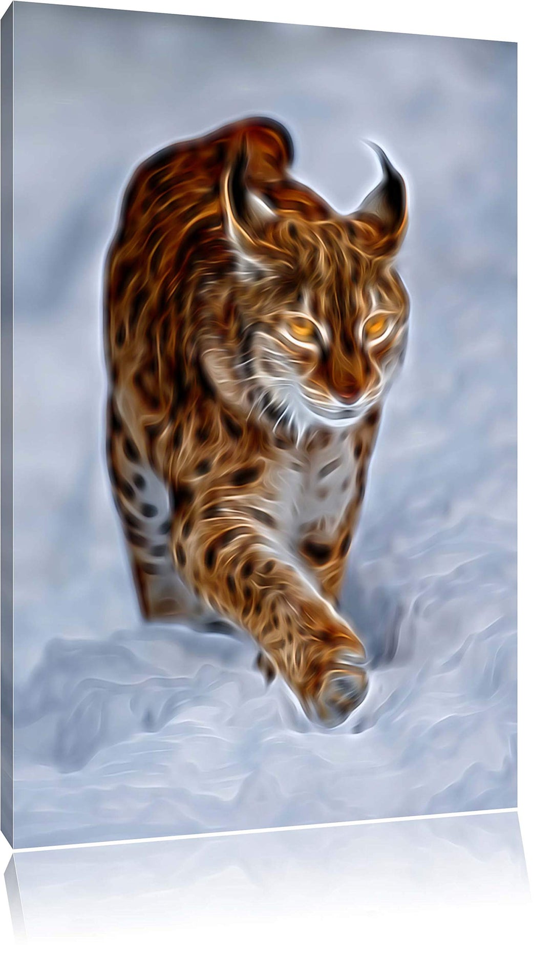 Luchs im Schnee Deluxe Format: 100x70 cm auf Leinwand, XXL riesige Bilder fertig gerahmt mit Keilrah