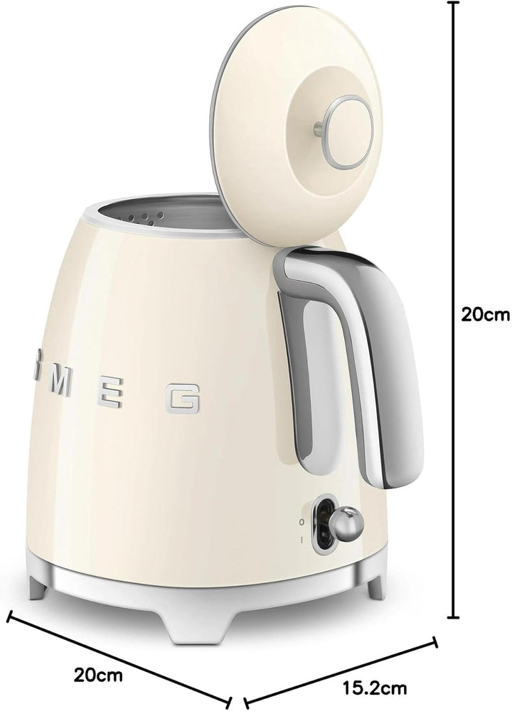 Smeg, Kleiner elektrischer Wasserkocher KLF05CREU 0,8 L, Edelstahlfilter, Sicherheitsabschaltung, Wa