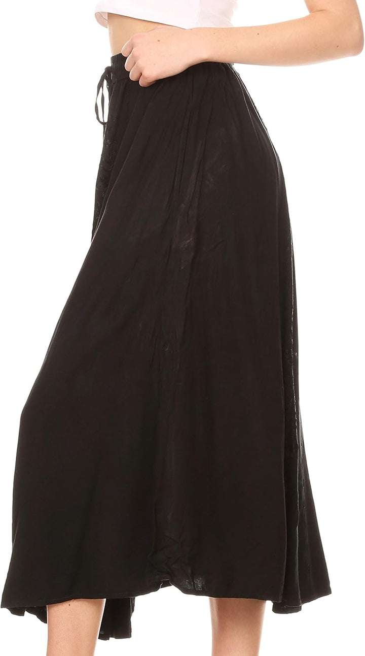 Sakkas Maran Frauen Boho Stickerei Rock mit elastischer Taille und Taschen Einheitsgrösse Schwarz, E