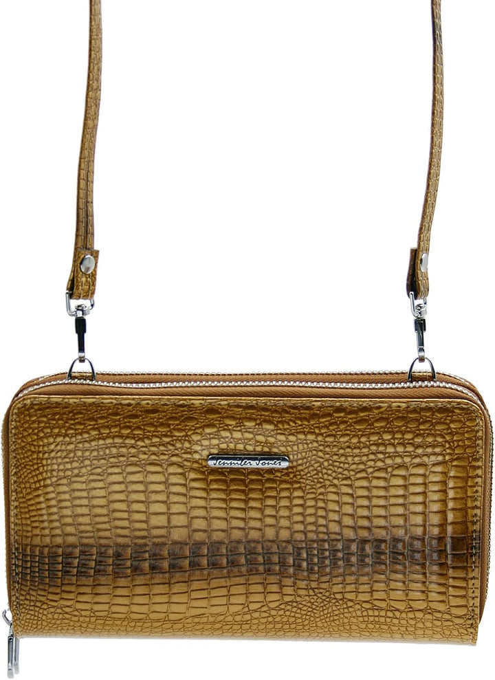 Jennifer Jones - Echt Leder Handtasche mit Handyfach - 2in1 Handytasche & Geldbörse mit RFID-Schutz