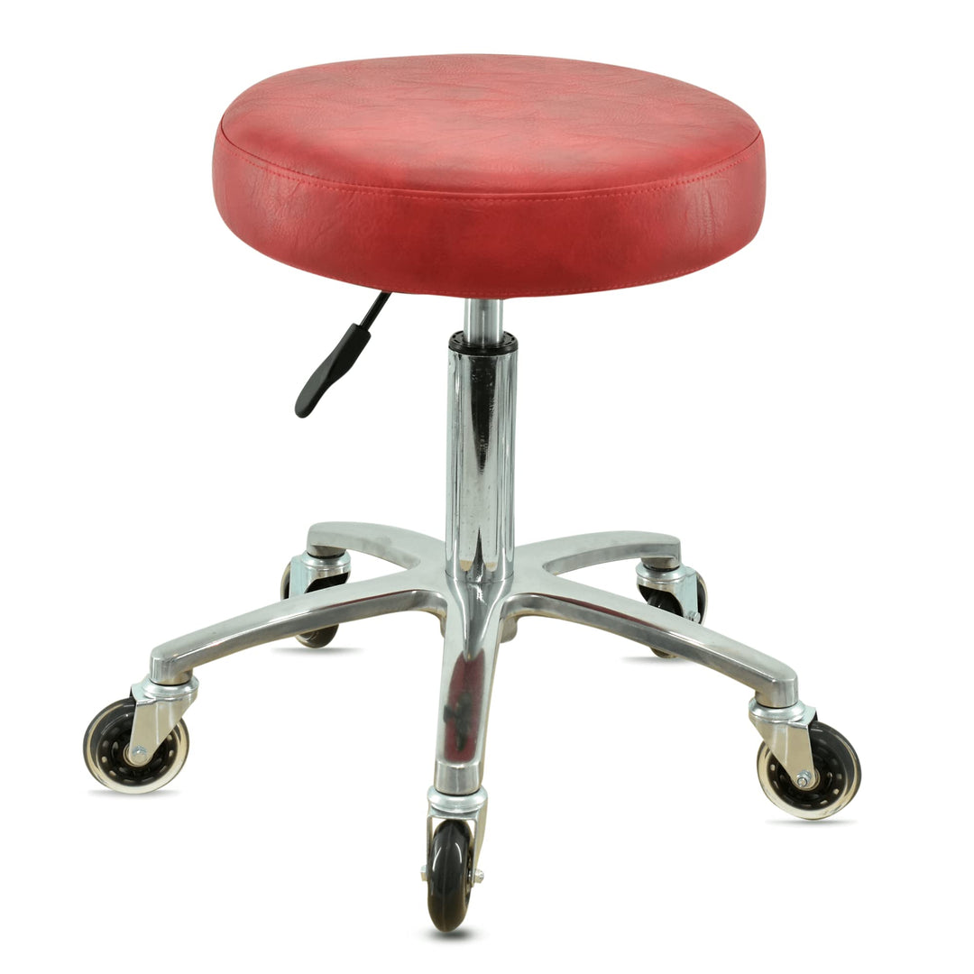 VAKON SALON - Premium Rollhocker Rot - Höhenverstellbar von 50-65 cm - Rundsitz Drehhocker Arbeitsho