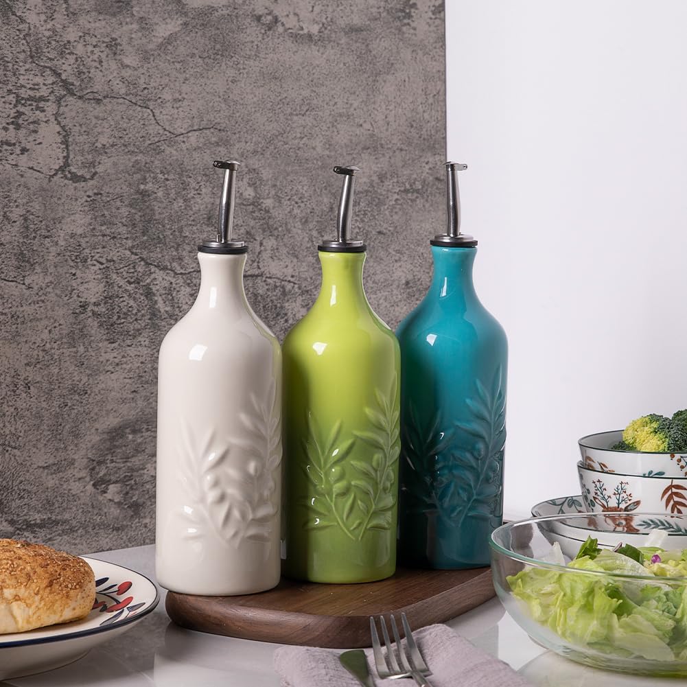 Sweejar Home Keramische Olivenölspenderflasche, 570ml Relief Opaque Oil Cruet schützt Öl, um Oxidati