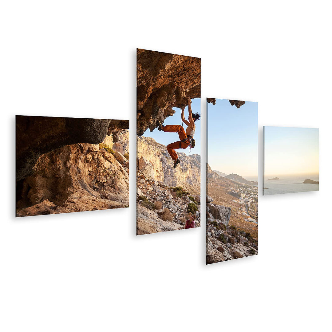 islandburner Bild auf Leinwand Junge Frau Klettert An Höhlenwand Am Meer Bilder Wandbilder Poster Le