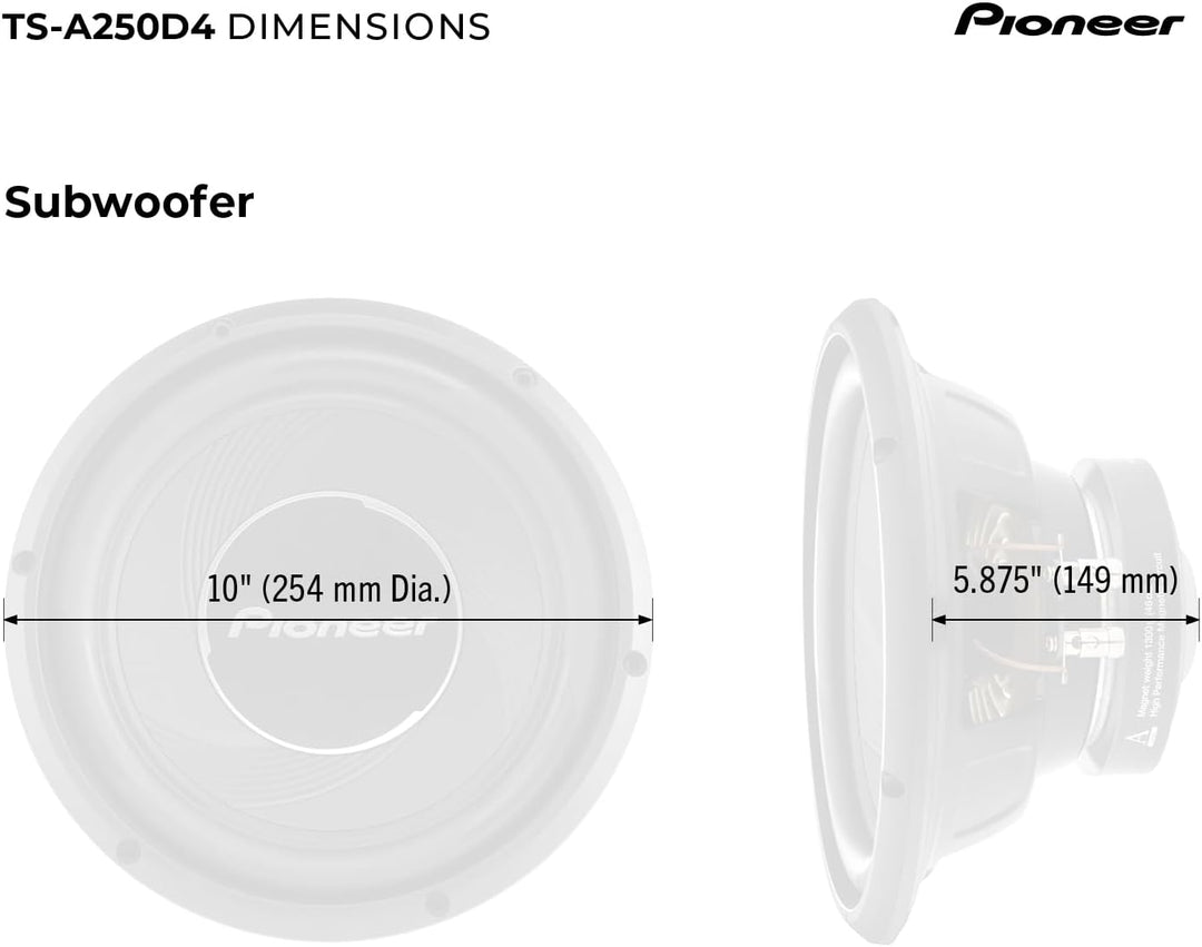 Pioneer TS-A250D4 Subwoofer mit Doppelschwingspule für den Gehäuseeinbau (1.300 W), 25 cm/10", IMPP