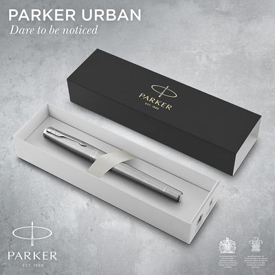 Parker Urban Füller | Metro Metallic | Füllfederhalter mit mittlerer Feder und blauer Tinte | Gesche