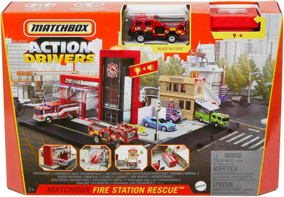 Matchbox HBD76 - Feuerwache Spielset, mit 1 Feuerwehrauto im Massstab 1:64, Licht- und Soundeffekten