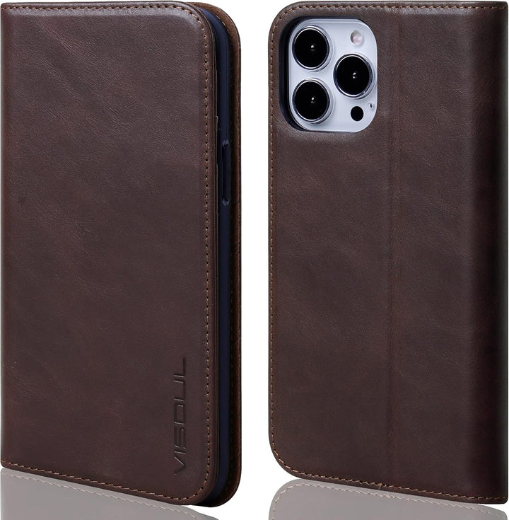 VISOUL Hülle für iPhone 13 Pro Max Handyhülle Schutzhülle TPU [Echtleder] [Kartenfach] [Magnet] [Sta