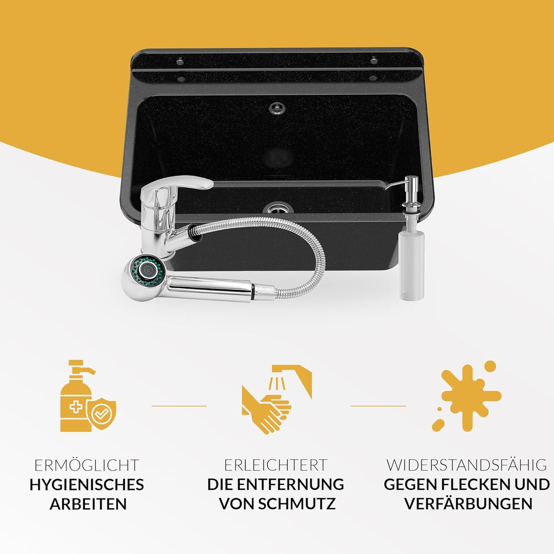 Granitan Ausgussbecken für Garage Keller Werkstatt und Waschküche - Universal Waschtrog mit Siphon -