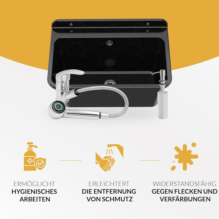 Granitan Ausgussbecken für Garage Keller Werkstatt und Waschküche - Universal Waschtrog mit Siphon -