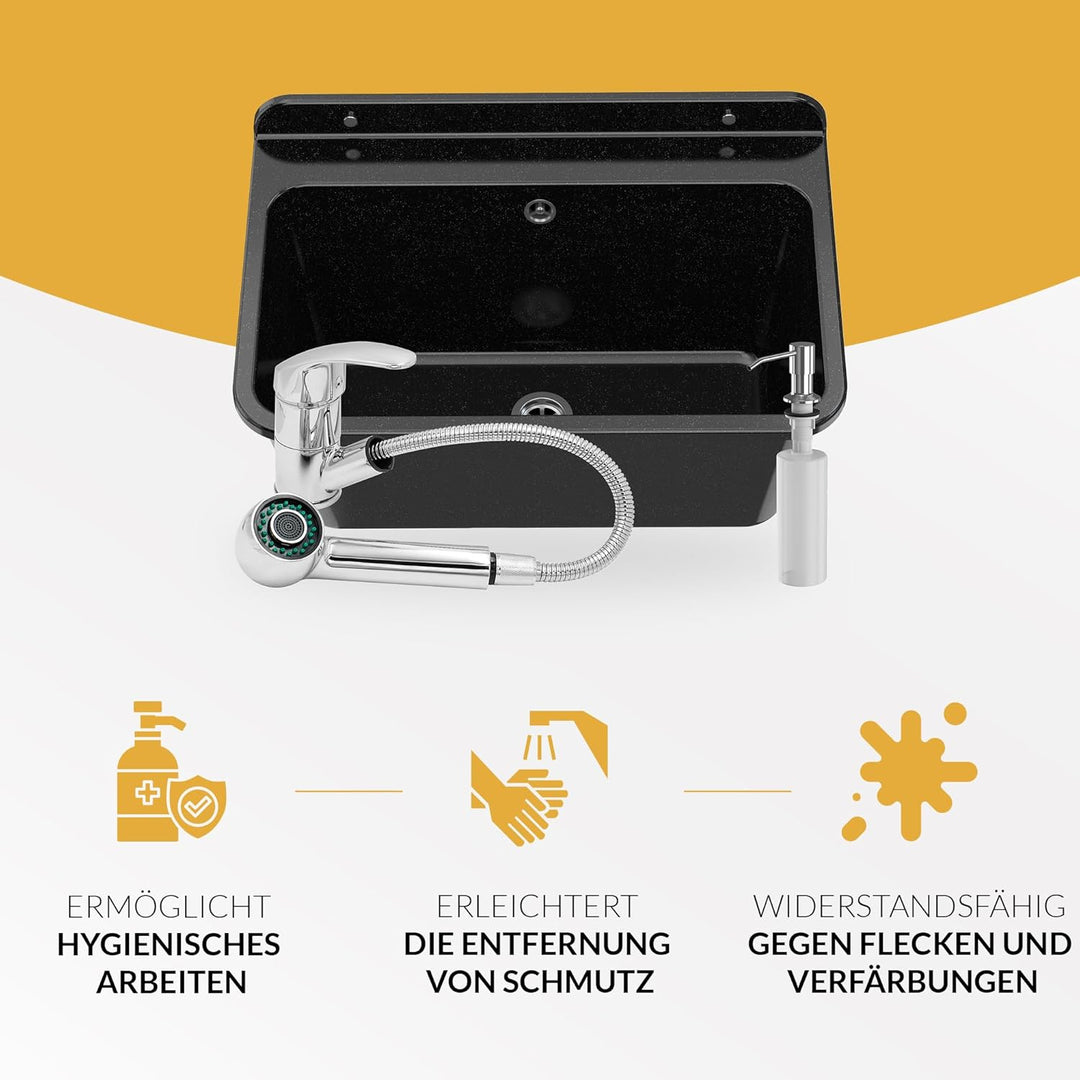 Granitan Ausgussbecken für Garage Keller Werkstatt - Universal Waschtrog mit Siphon - Waschbecken mi