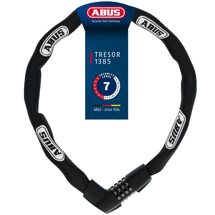 ABUS Kettenschloss Tresor 1385 – Zahlenschloss aus gehärtetem Stahl – 7 mm Starke Vierkantkette – AB